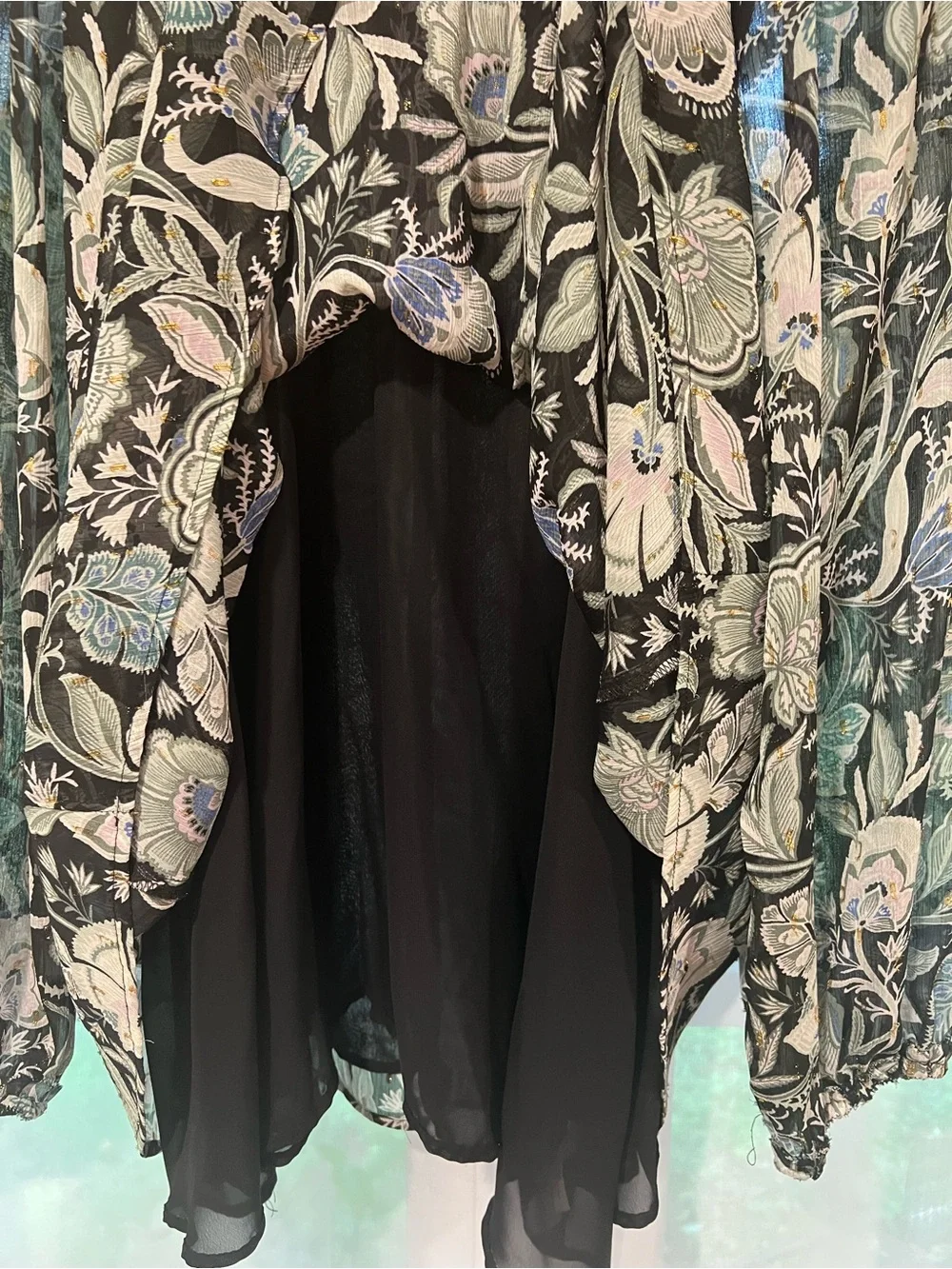 Lane Bryant Black Floral Peasant Top with Sage and Cream Accent - Picture 5 of 6